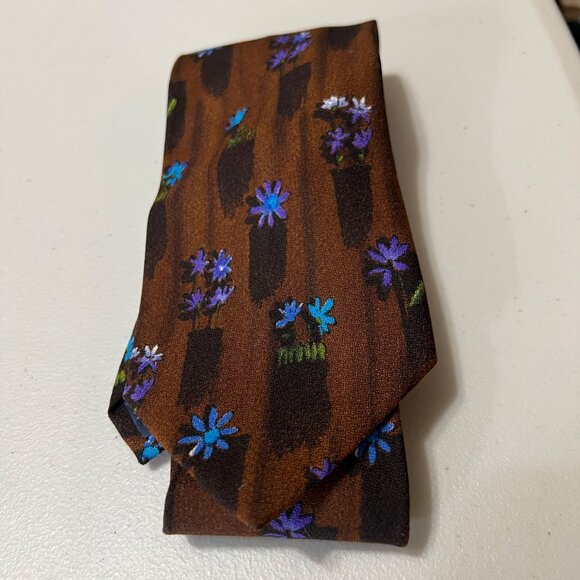 Ermenegildo Zegna 100% silk Tie Matte Brown Blue Floral Preppy Classic‎ GQ - Picture 6 of 9